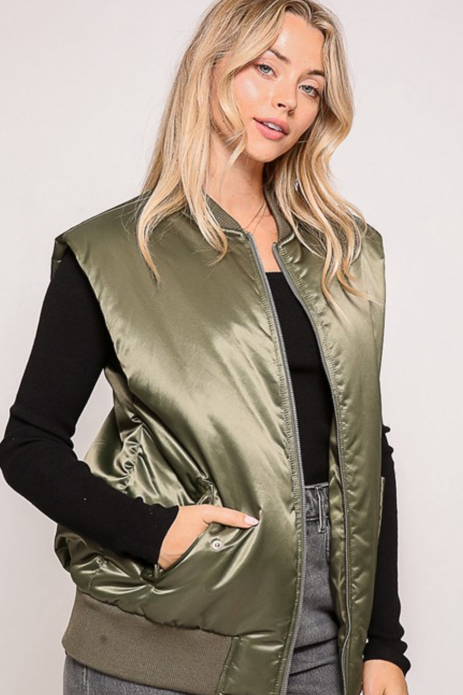 Satin bomber vest