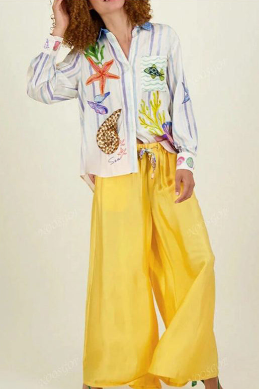 Conjunto de dos piezas de camisa y pantalón casual