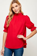Rachel Ruffle Neck Top - Red