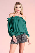 Hunter Green Ruffle Detail Off Shoulder Top