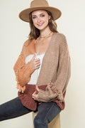 Taupe Color-block sweater cardigan