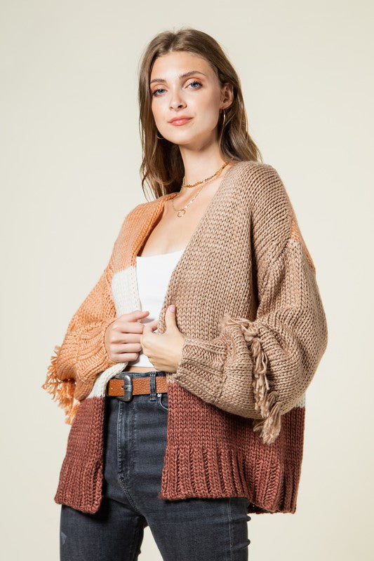 Taupe Color-block sweater cardigan