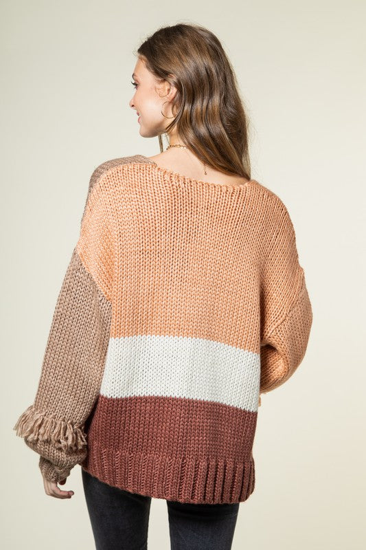 Taupe Color-block sweater cardigan