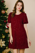 Lena Sequin Knit Dress - Wine