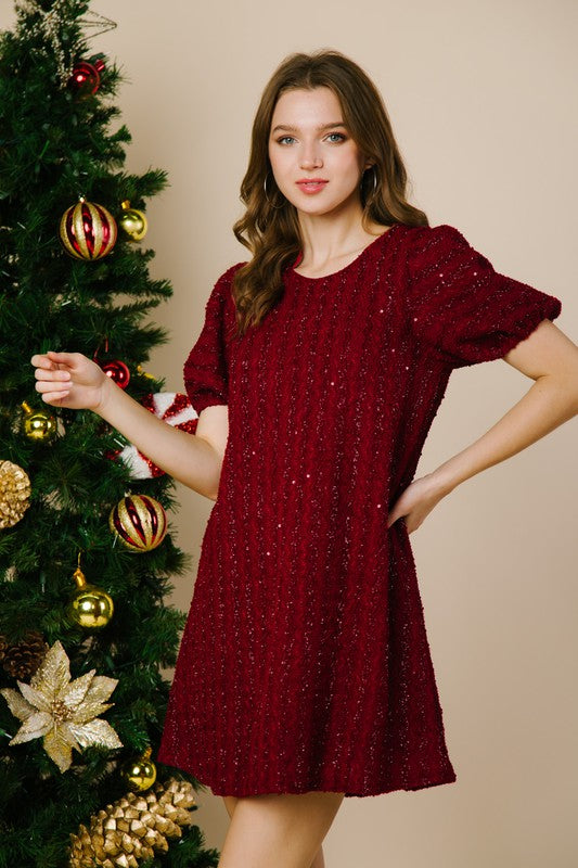 Lena Sequin Knit Dress - Wine