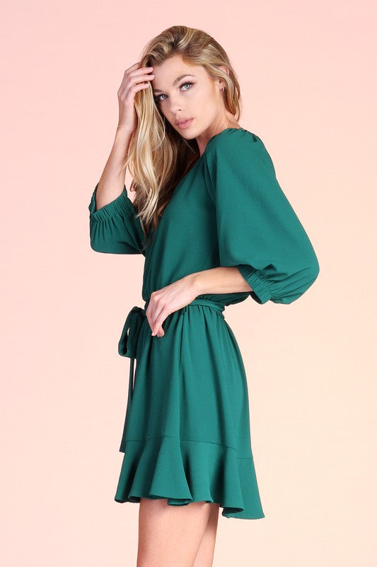 Textured Hunter Green Sleeve Dress