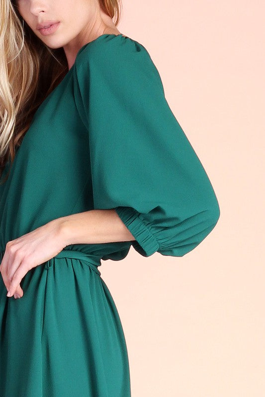 Textured Hunter Green Sleeve Dress