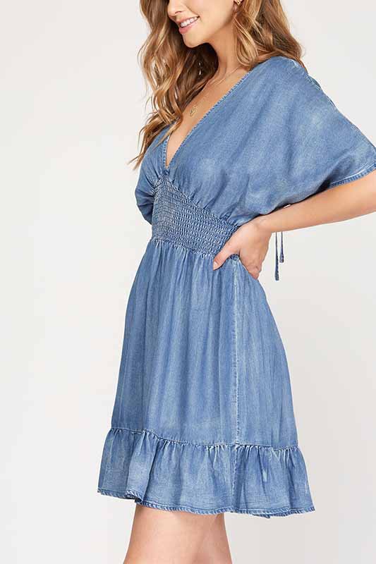 Davina in Denim Blue Mini Dress