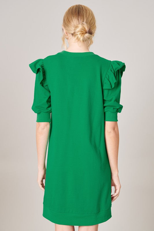 Rachel Ruffle Sleeve Dress - Green