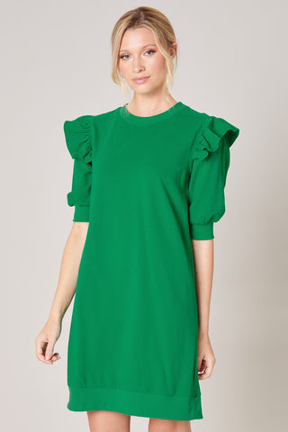 Rachel Ruffle Sleeve Dress - Green