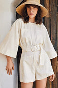 Ivory Pastel Belted Shirt Romper