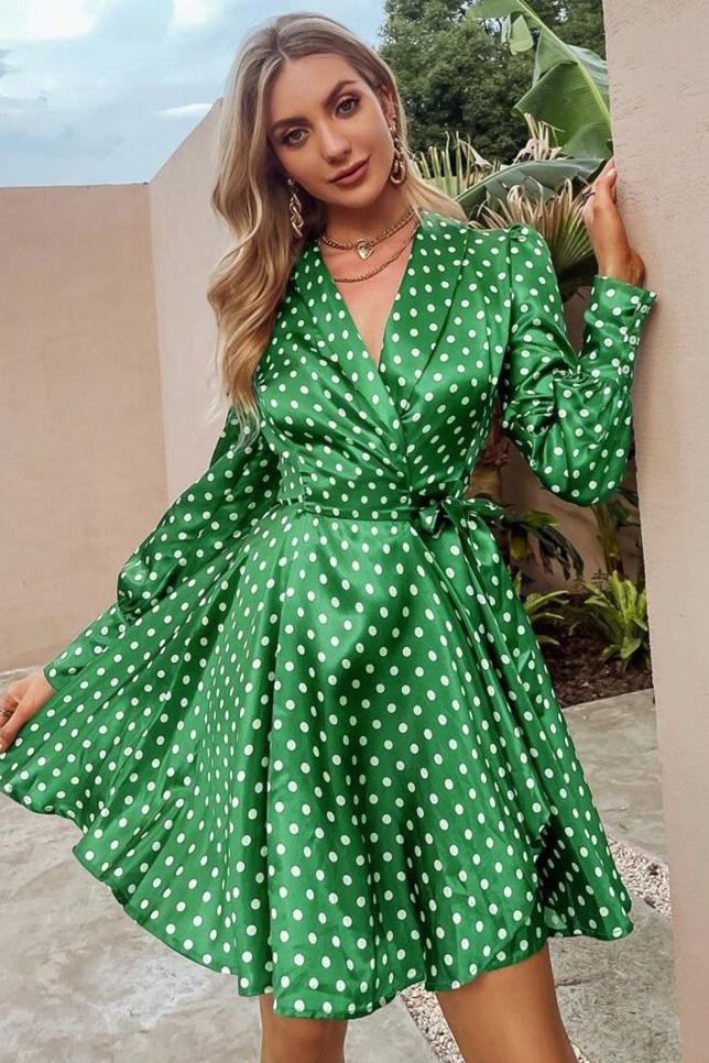 Ahri Polka Dress - Green