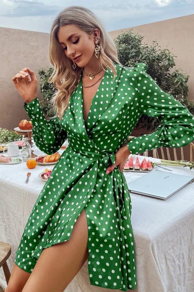 Ahri Polka Dress - Green