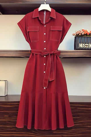 Kaerwin Button Down Dress - Red