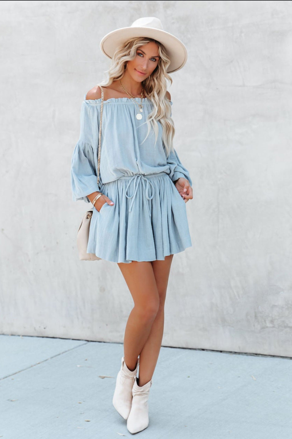 Lowell Cotton Pocketed Off The Shoulder Dress